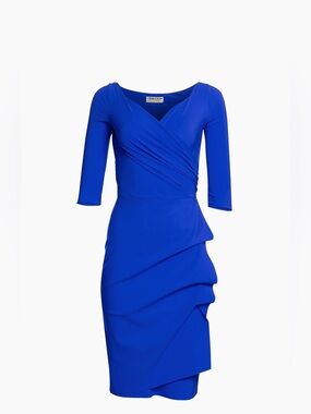 Chiara Boni Cobalt Blue Ruched Wrap Sheath Dress 46